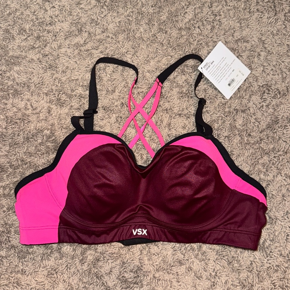 Victoria's Secret VSX Pink and Burgundy Crisscross Sports Bra